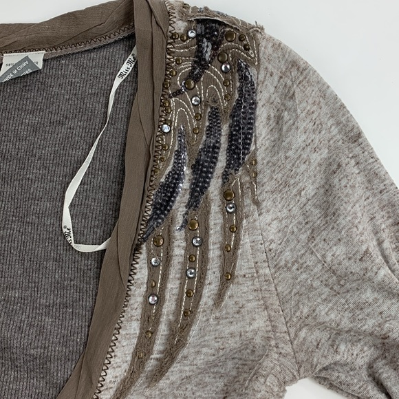 Miss Me Cardigan sweater XS Wings sequin Design Boho Earthy Button Style pockets - Picture 14 of 15